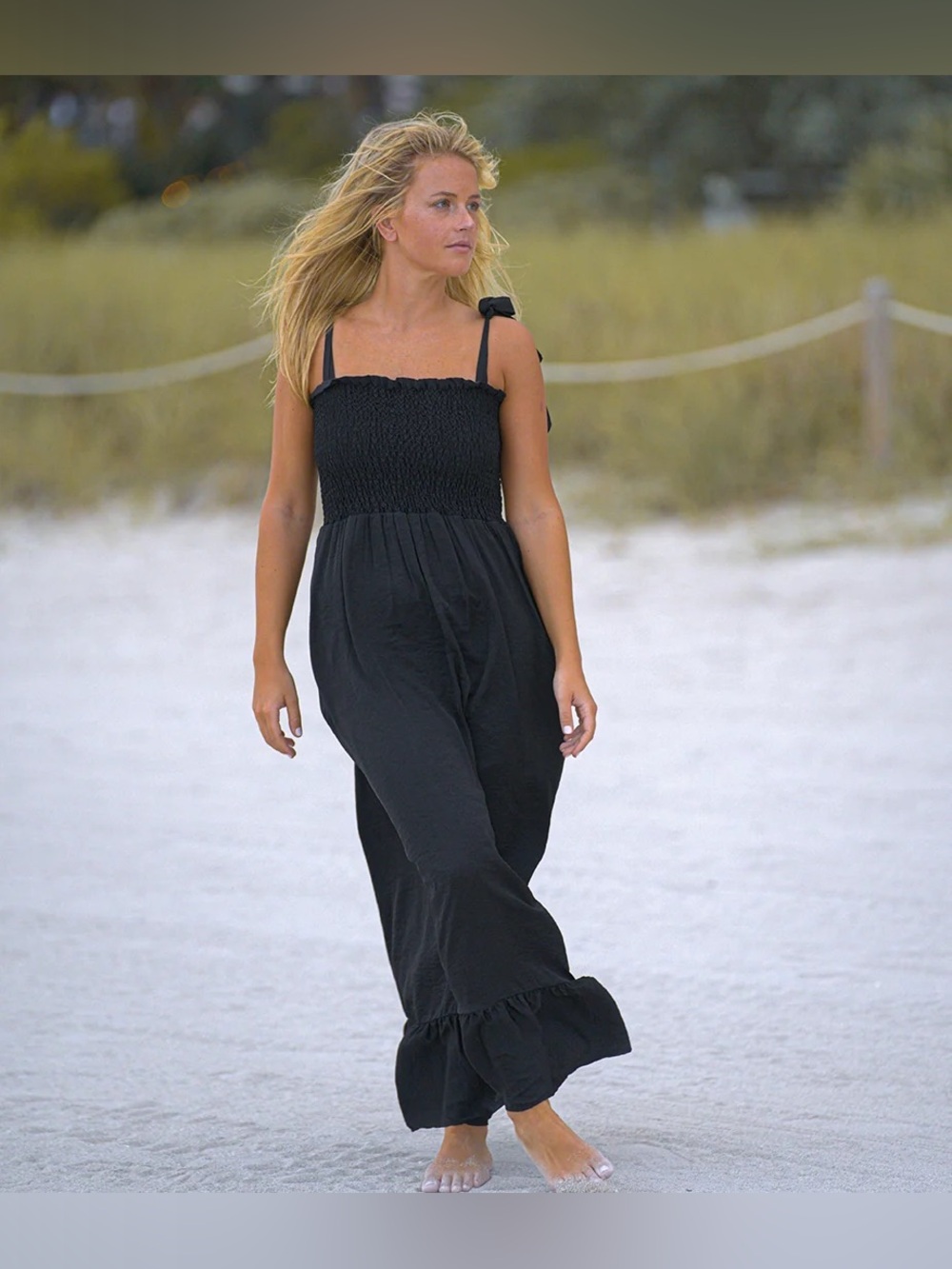 Summersalt The Silky Luxe Smocked Maxi Dress in Black, Size Small